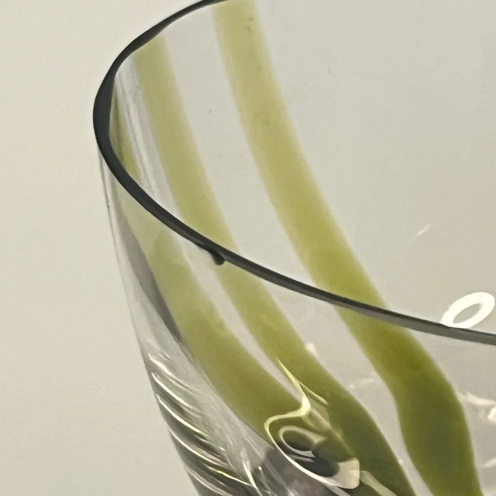 Set of 2 Hand Blown Glass Bowls Olive Green Swirl Abstract Art Glass 4.5 inch